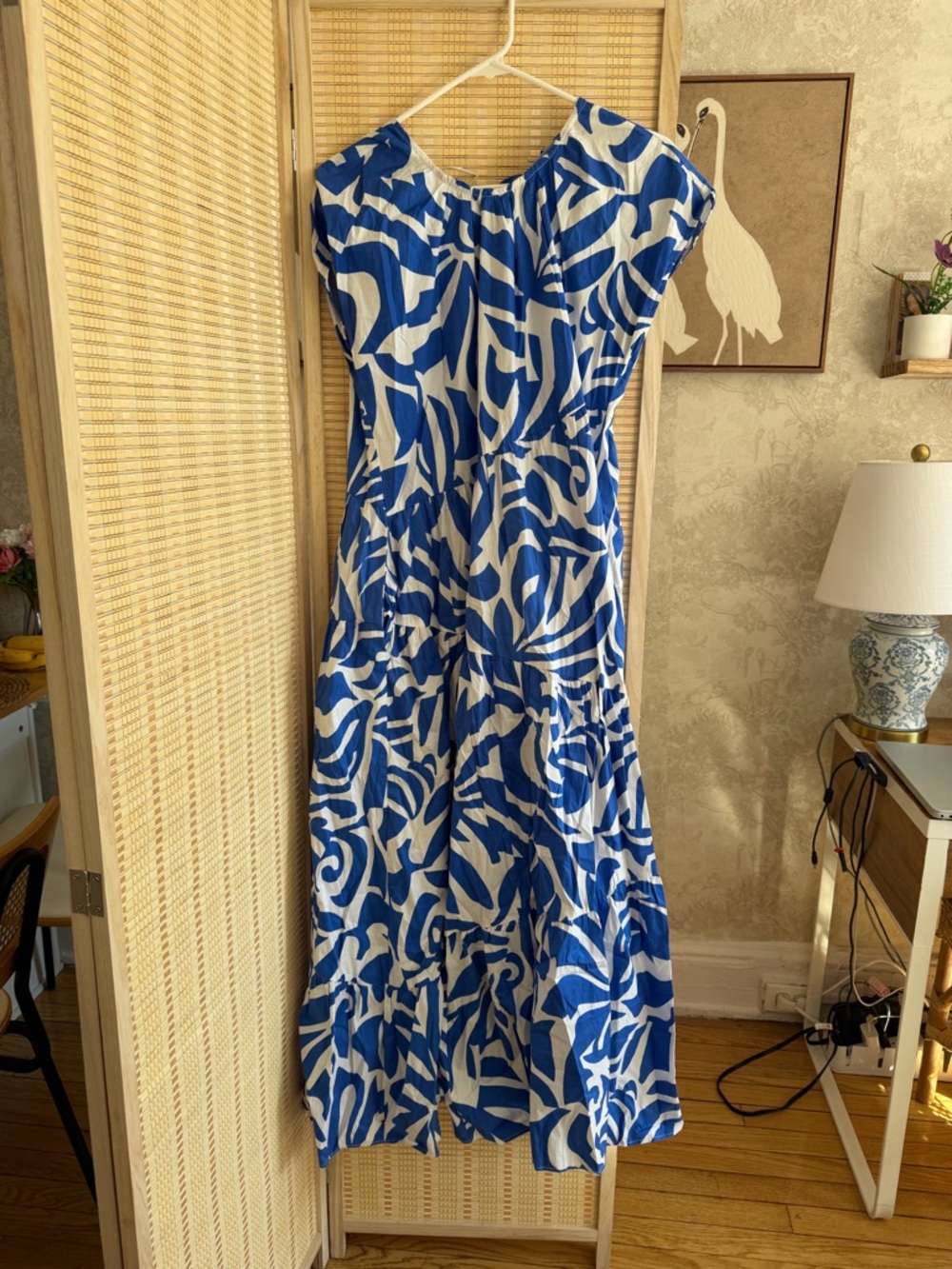 STATE Blue and White Abstract Print Maxi Dress